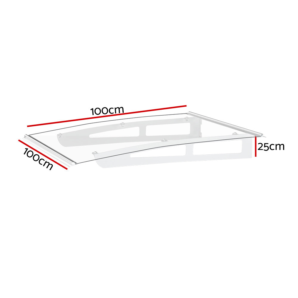 Instahut Window Door Awning Canopy 1mx1m Transparent Solid Sheet Aluminum Frame-1