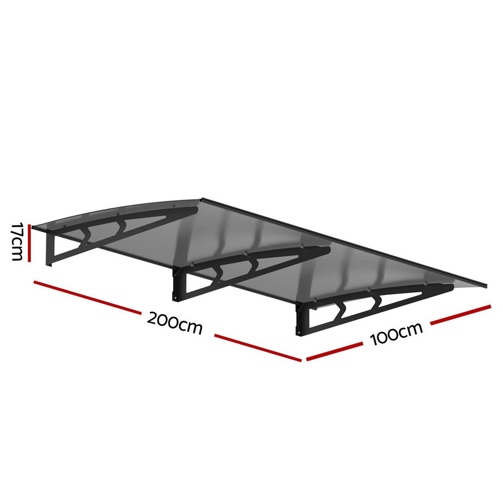 Instahut Window Door Awning Canopy 1mx2m Grey Solid Sheet Metal Frame-1