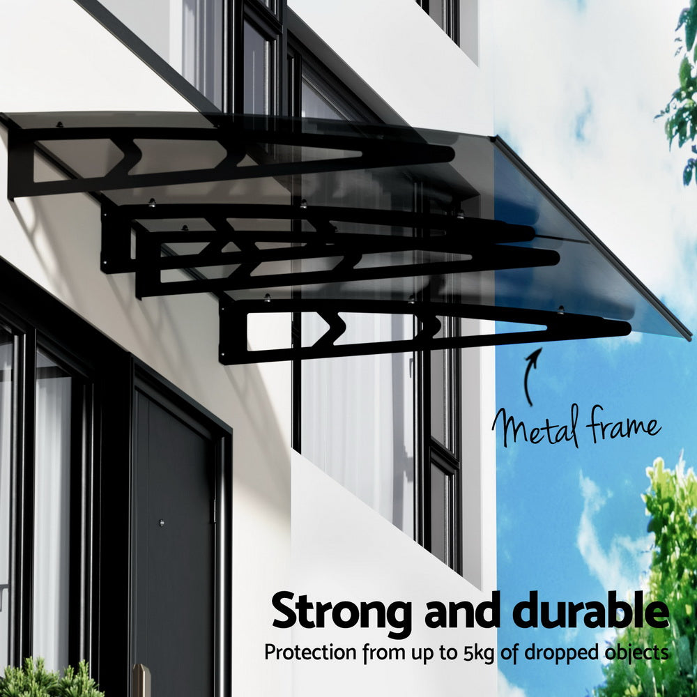 Instahut Window Door Awning Canopy 1mx2m Grey Solid Sheet Metal Frame-3