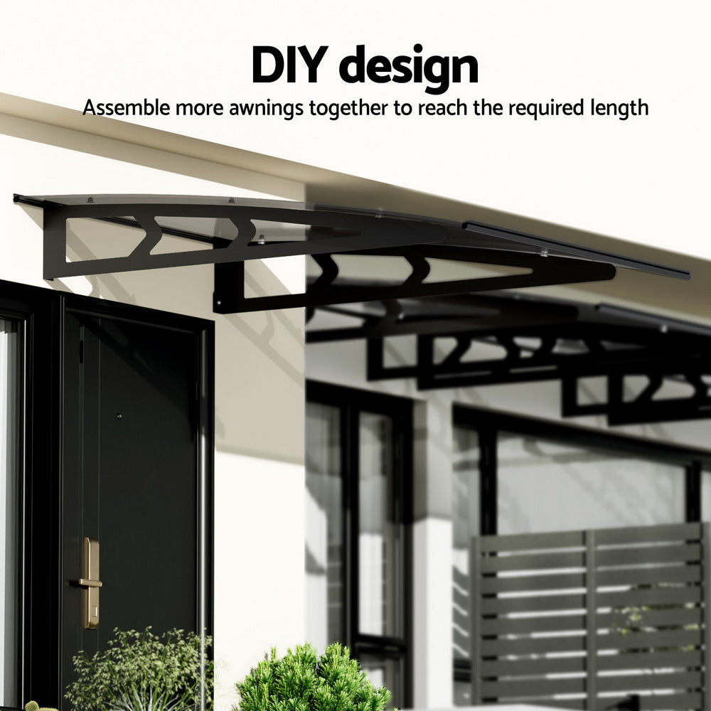 Instahut Window Door Awning Canopy 1mx2m Grey Solid Sheet Metal Frame-5
