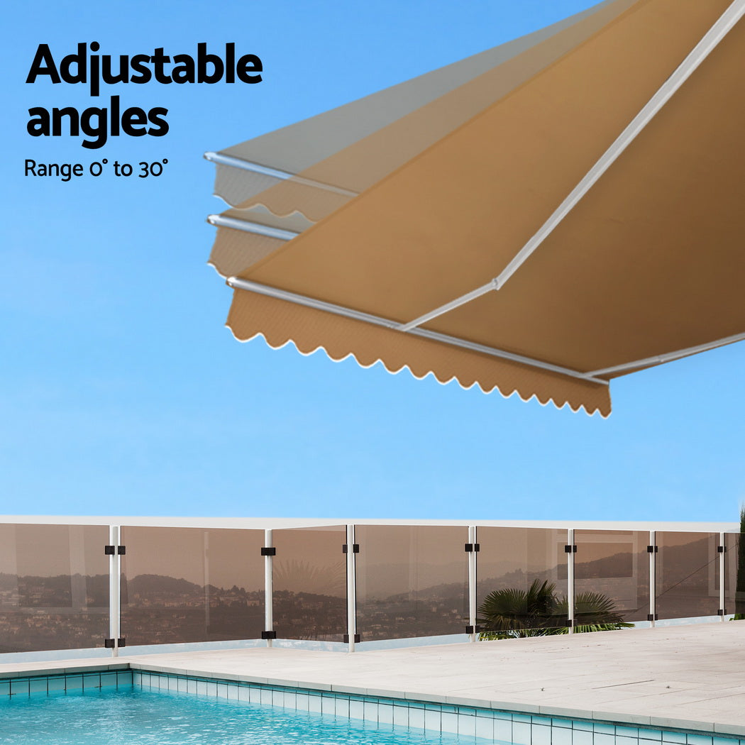 Instahut Retractable Folding Arm Awning Manual Sunshade 2.5Mx2M Beige-4