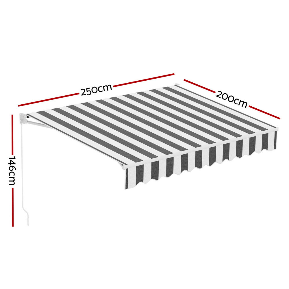 Instahut Retractable Folding Arm Awning Manual Sunshade 2.5Mx2M Grey White-1