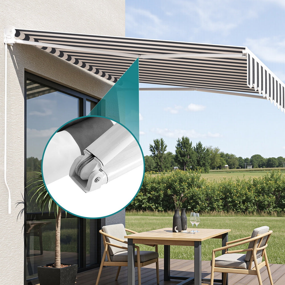 Instahut Retractable Folding Arm Awning Manual Sunshade 2.5Mx2M Grey White-3