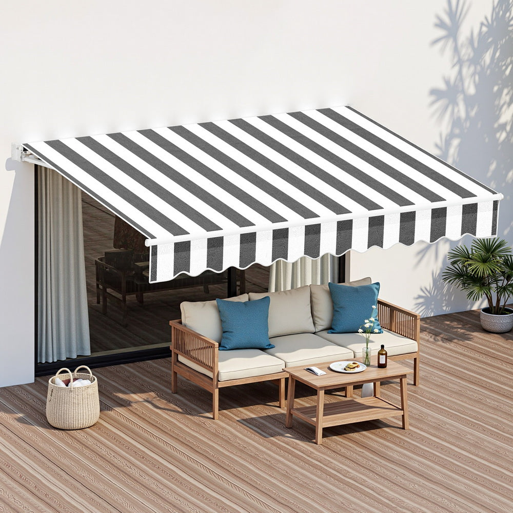 Instahut Retractable Folding Arm Awning Manual Sunshade 2.5Mx2M Grey White-6