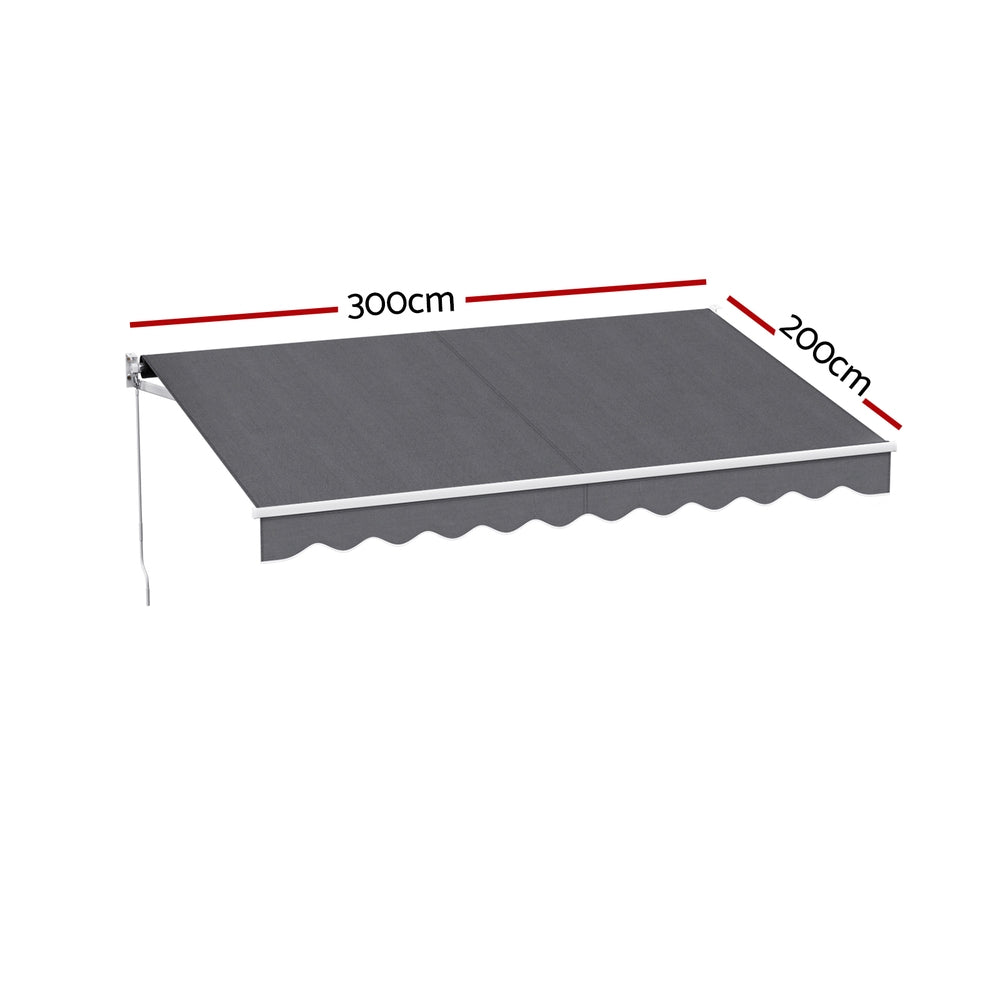 Instahut Retractable Folding Arm Awning Manual Sunshade 3M X 2M Grey-1