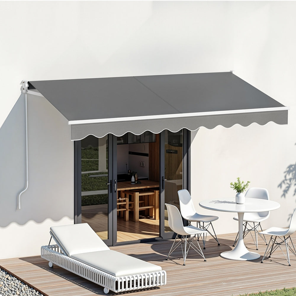 Instahut Retractable Folding Arm Awning Manual Sunshade 3M X 2M Grey-6