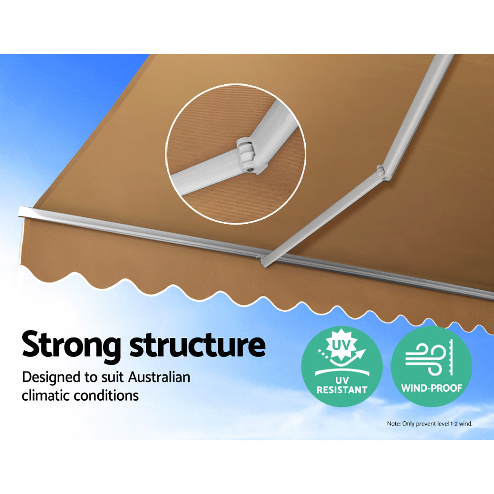 Instahut Retractable Folding Arm Awning Manual Sunshade 4Mx2.5M Beige-2