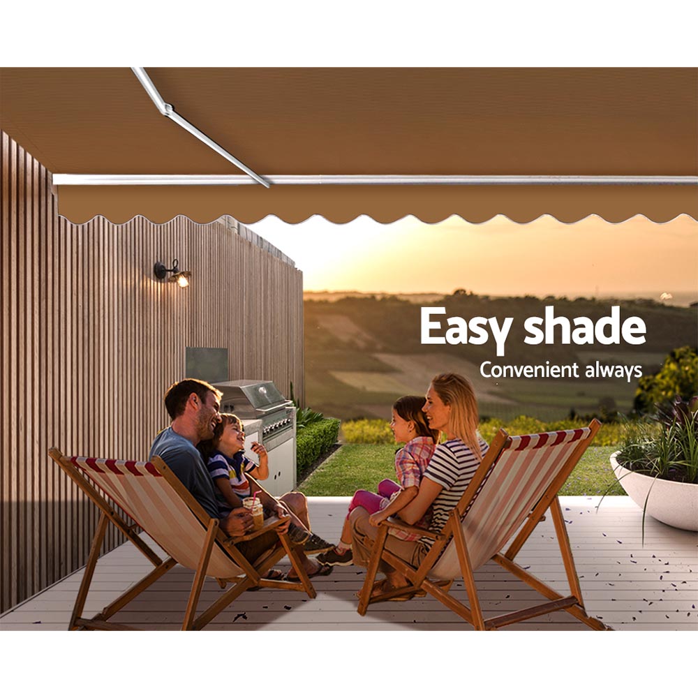 Instahut Retractable Folding Arm Awning Manual Sunshade 4Mx2.5M Beige-5