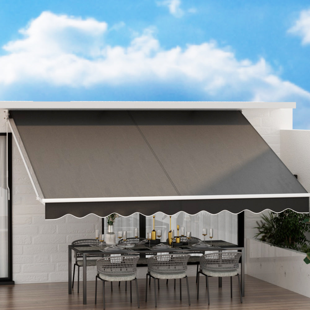 Instahut Retractable Folding Arm Awning Manual Sunshade 4Mx3M Grey-6