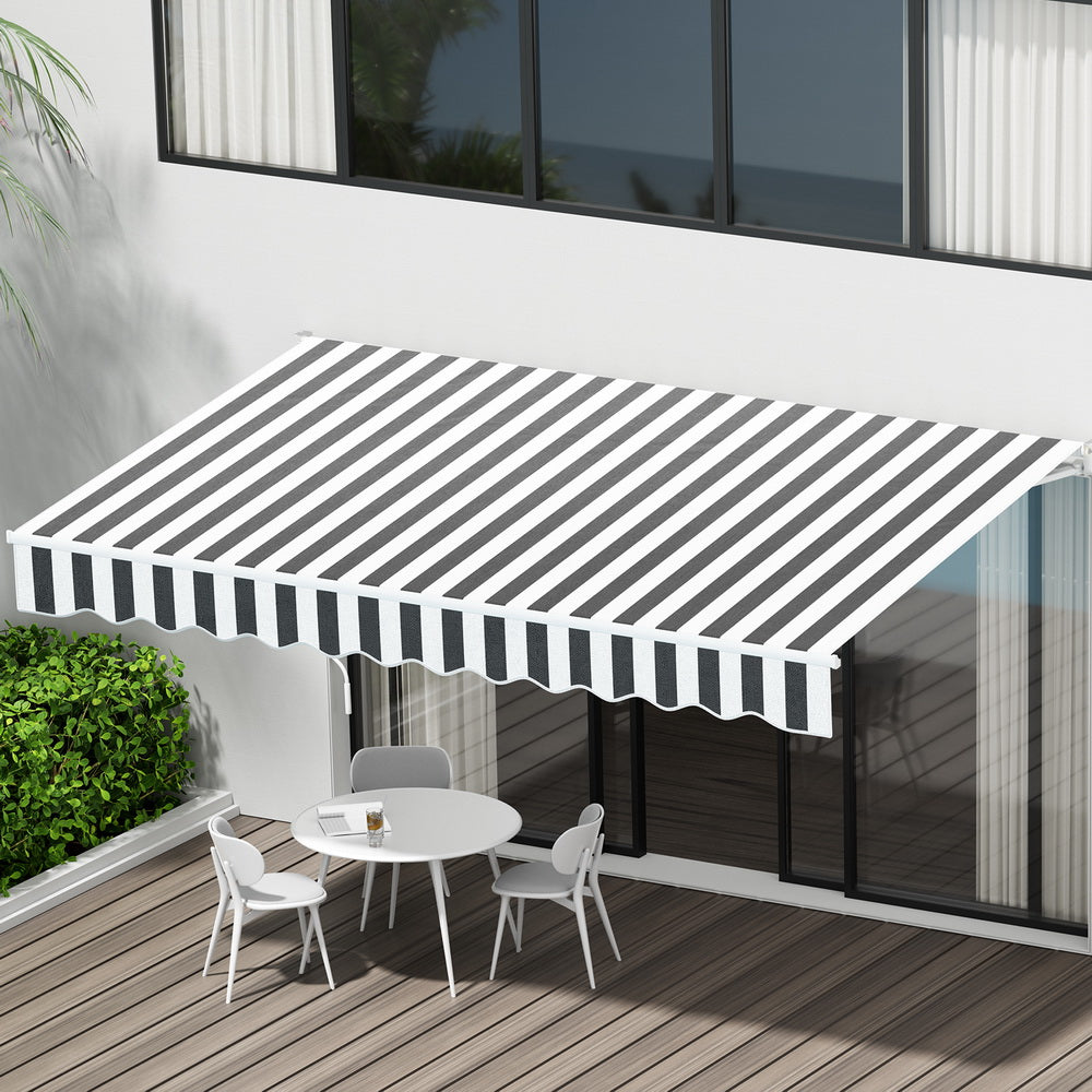 Instahut Retractable Folding Arm Awning Manual Sunshade 4Mx3M Grey White-0