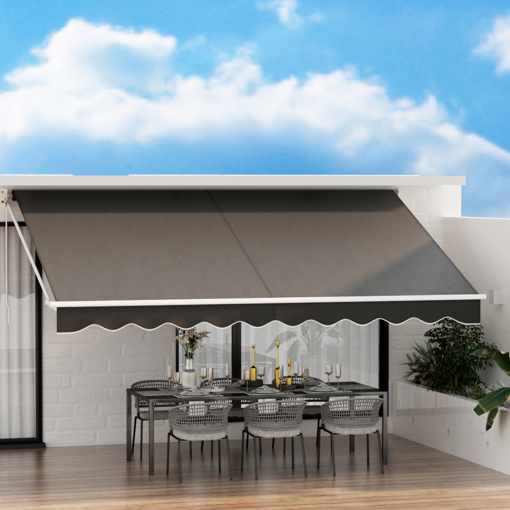 Instahut Retractable Folding Arm Awning Manual Sunshade 4.5Mx2.5M Grey-6