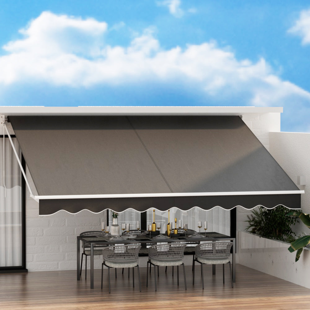 Instahut Retractable Folding Arm Awning Manual Sunshade 4.5Mx3M Grey-6