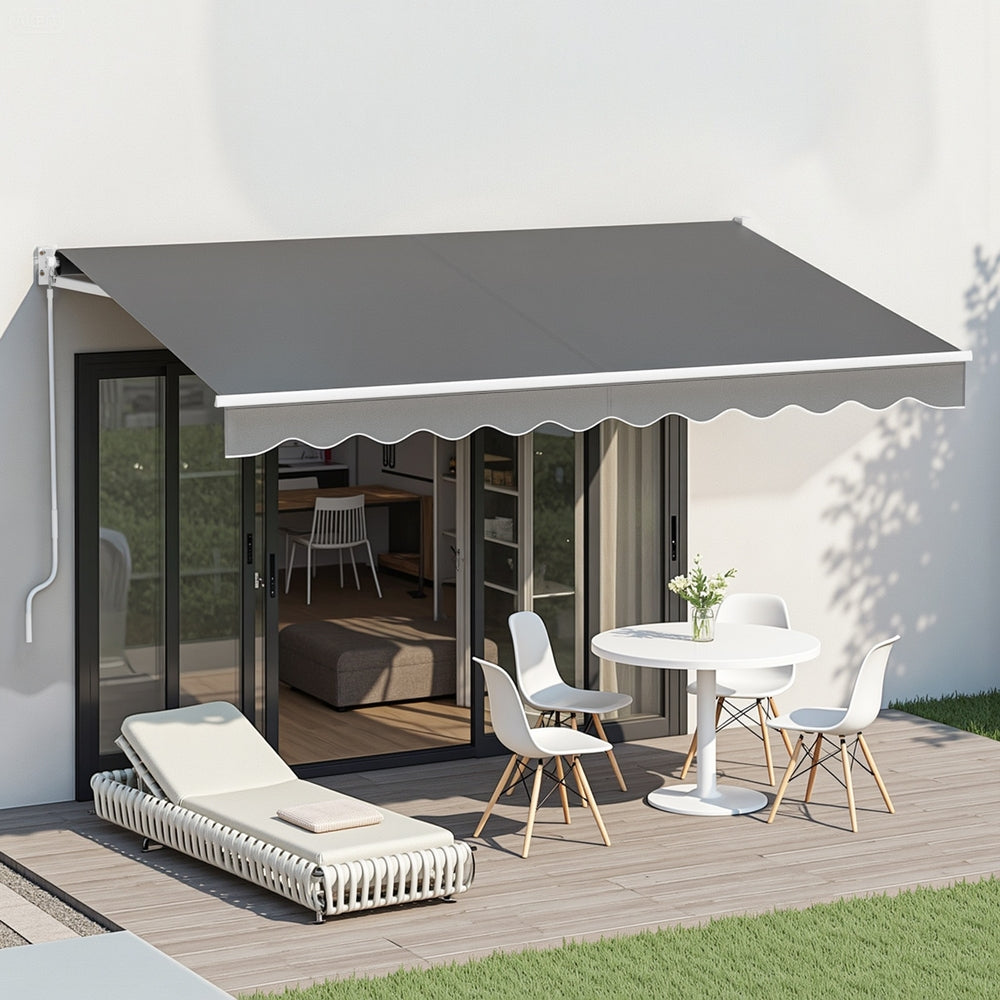 Instahut Retractable Folding Arm Awning Motorised Sunshade 3.5M X 2.5M Grey-6