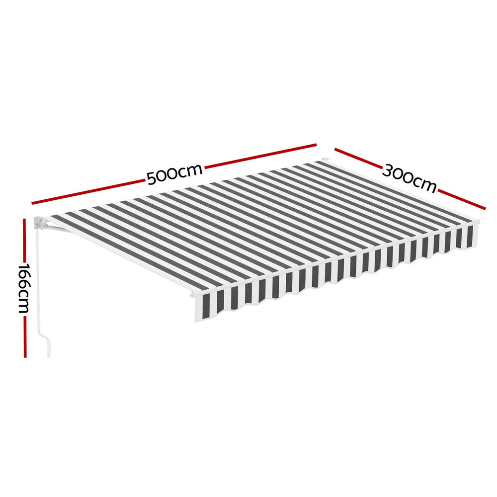 Instahut Retractable Folding Arm Awning Motorised Sunshade 5Mx3M Grey White-1