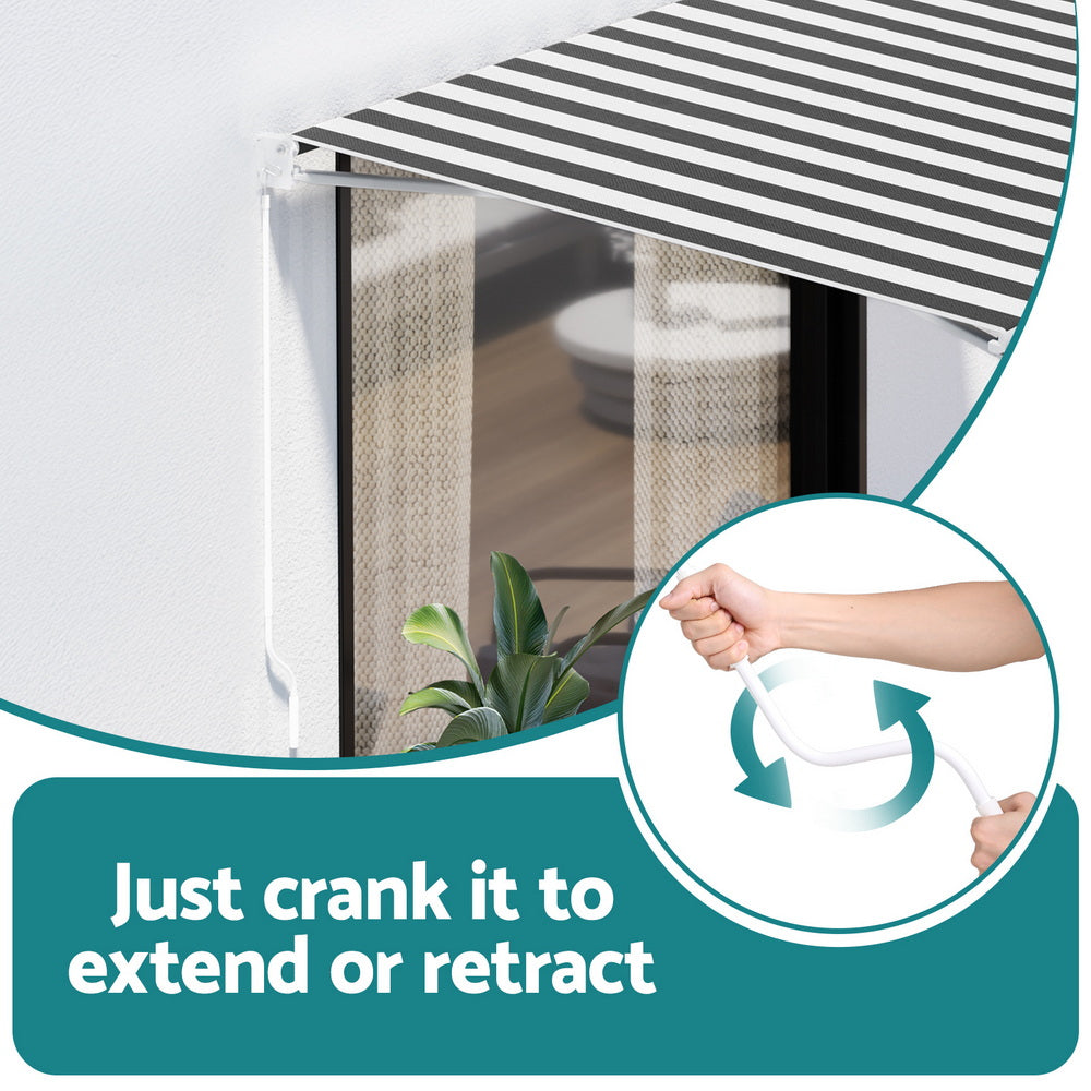 Instahut Retractable Folding Arm Awning Motorised Sunshade 5Mx3M Grey White-4