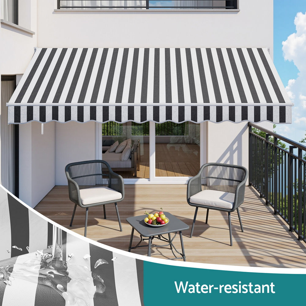 Instahut Retractable Folding Arm Awning Motorised Sunshade 5Mx3M Grey White-5