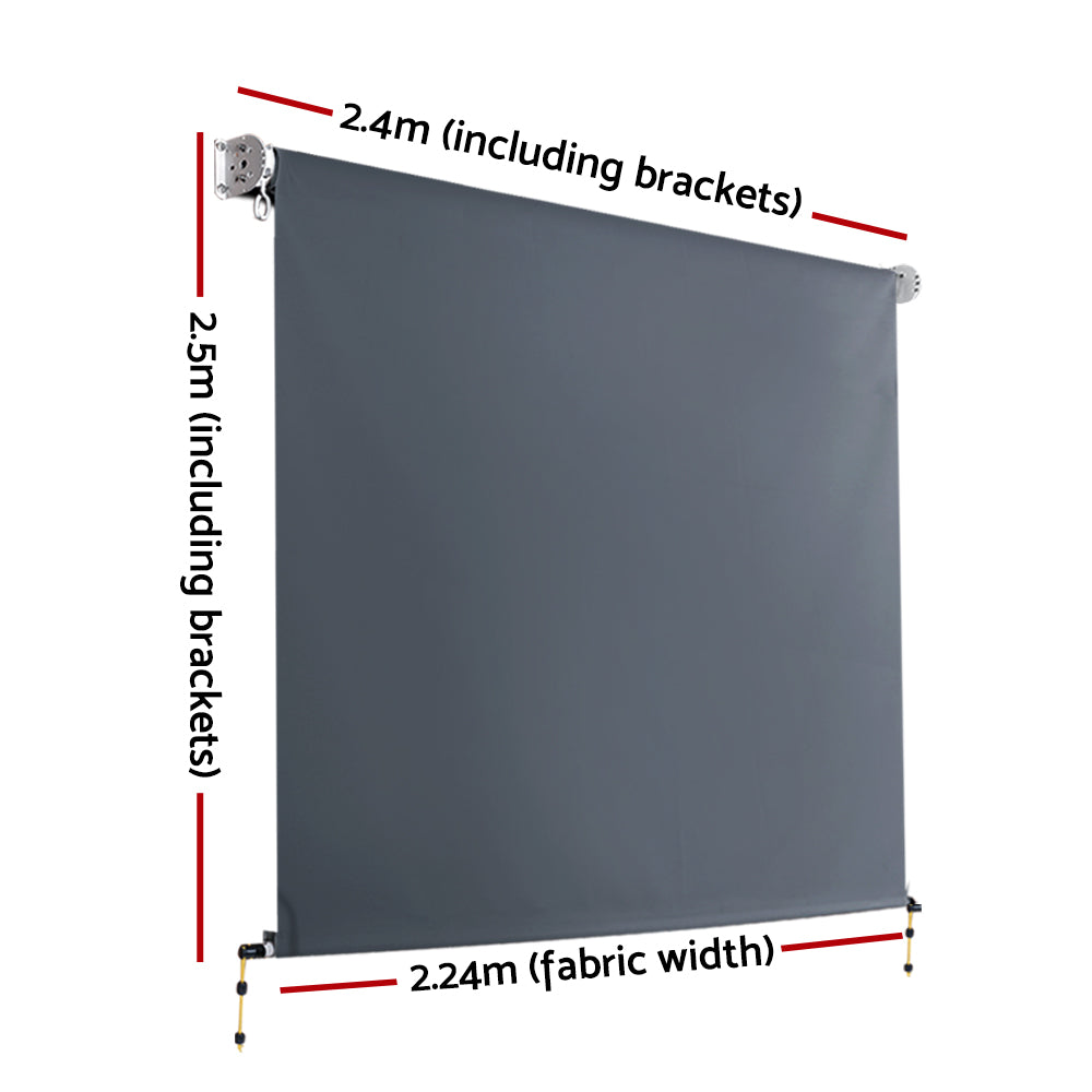 Instahut Outdoor Blinds Blackout Roll Down Awning Window Shade 2.4X2.5M Grey-1