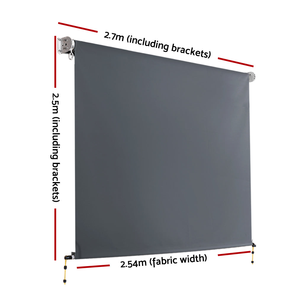 Instahut Outdoor Blinds Blackout Roll Down Awning Window Shade 2.7X2.5M Grey-1