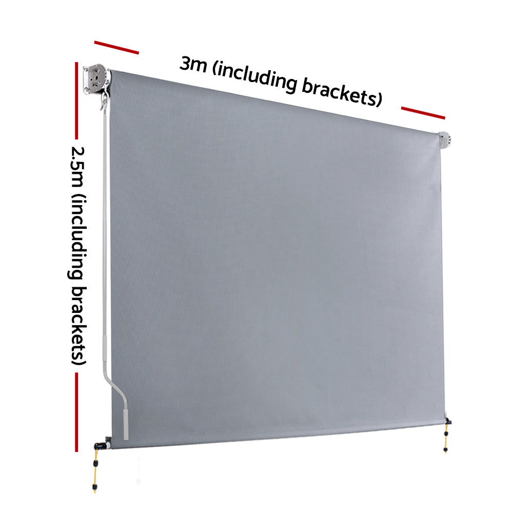 Instahut Outdoor Blinds Light Filtering Roll Down Awning Shade 3X2.5M Grey-1