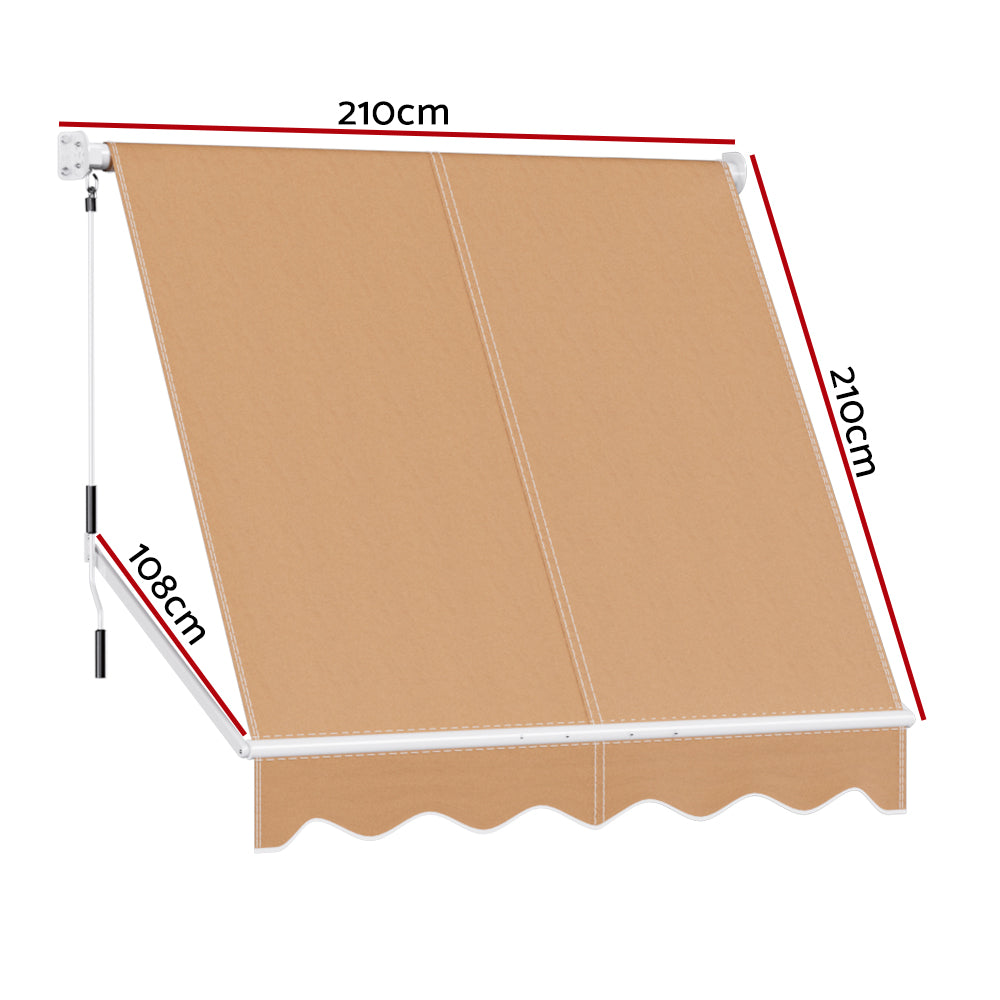 Instahut Window Fixed Pivot Arm Awning Outdoor Retractable Canopy 2.1X2.1M Beige-1