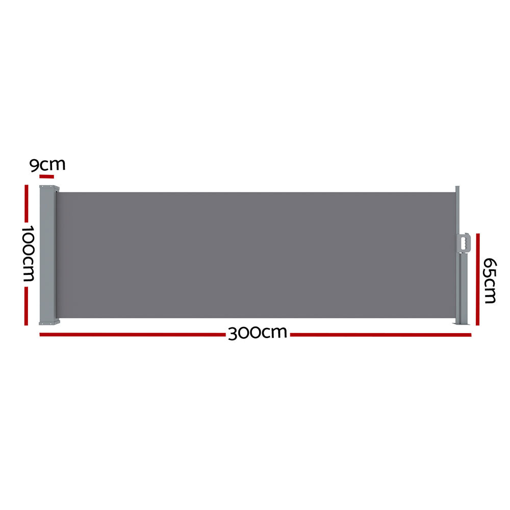 Instahut Side Awning Sun Shade Outdoor Blinds Retractable Screen 1X3M Grey-1