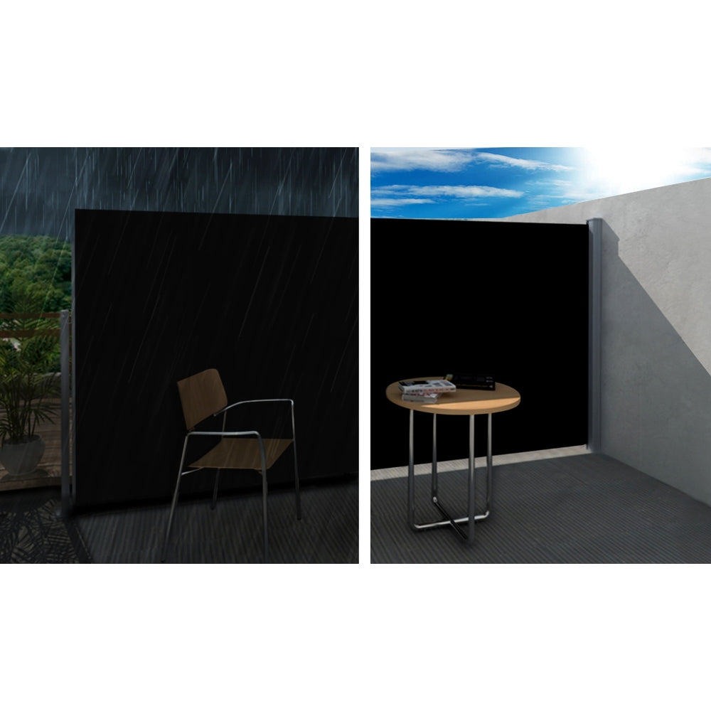 Instahut Side Awning Sun Shade Outdoor Retractable Privacy Screen 2X3M Black-3