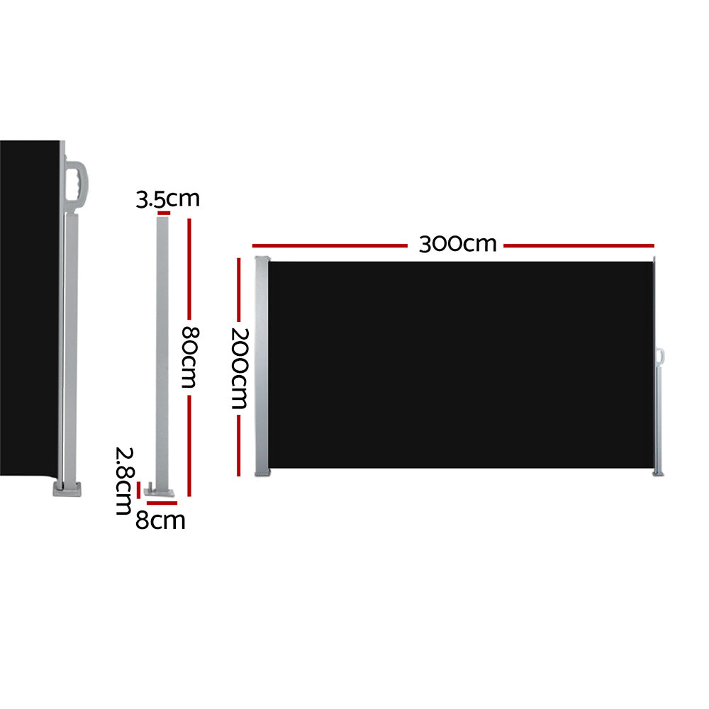 Instahut Side Awning Sun Shade Outdoor Retractable Privacy Screen 2X3M Black X2-1