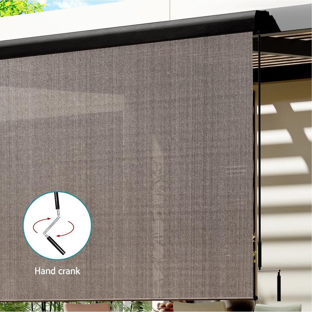 Instahut Outdoor Blinds Light Filtering Roll Down Awning Shade 2.1X2.5M Brown-3