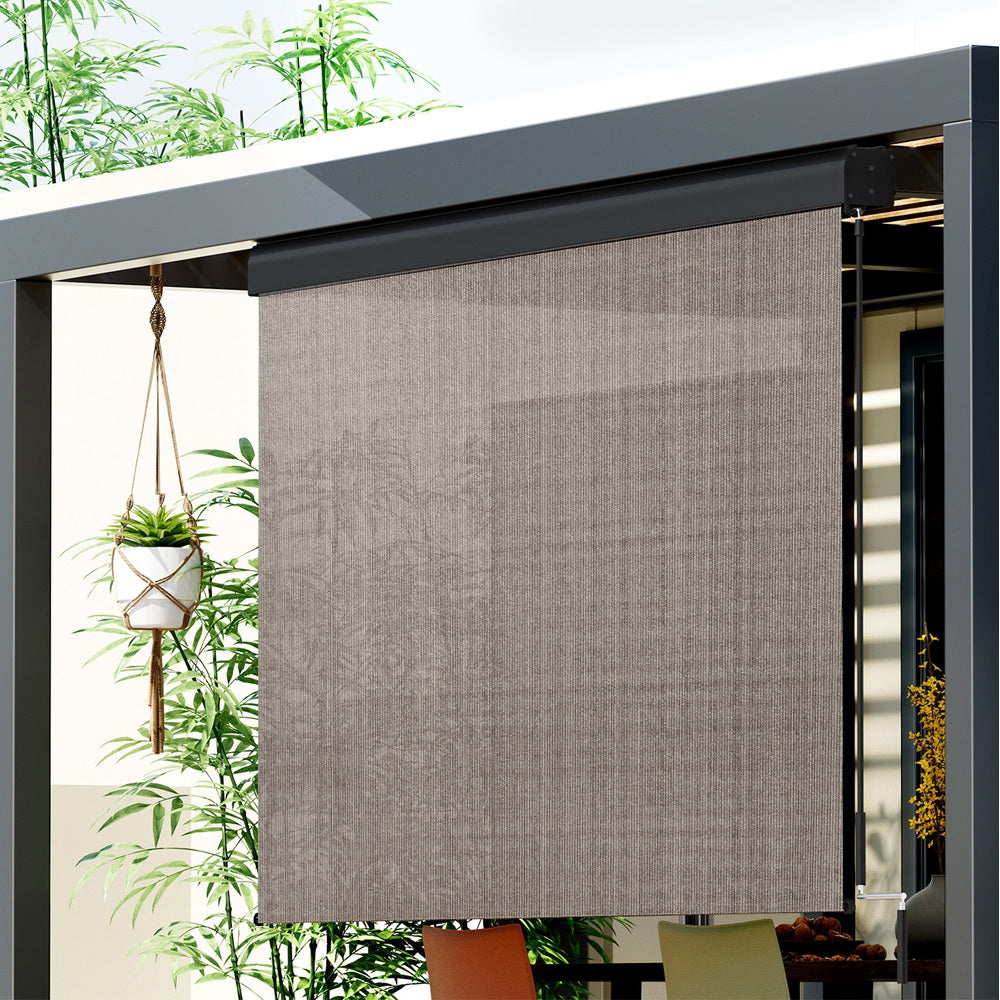 Instahut Outdoor Blinds Light Filtering Roll Down Awning Shade 2.1X2.5M Brown-6