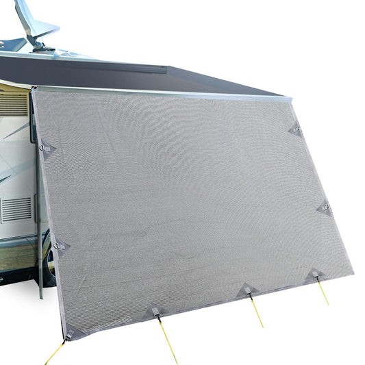 Caravan Privacy Screen Roll Out Awning 3.4x1.95M End Wall Side Sun Shade Grey-0