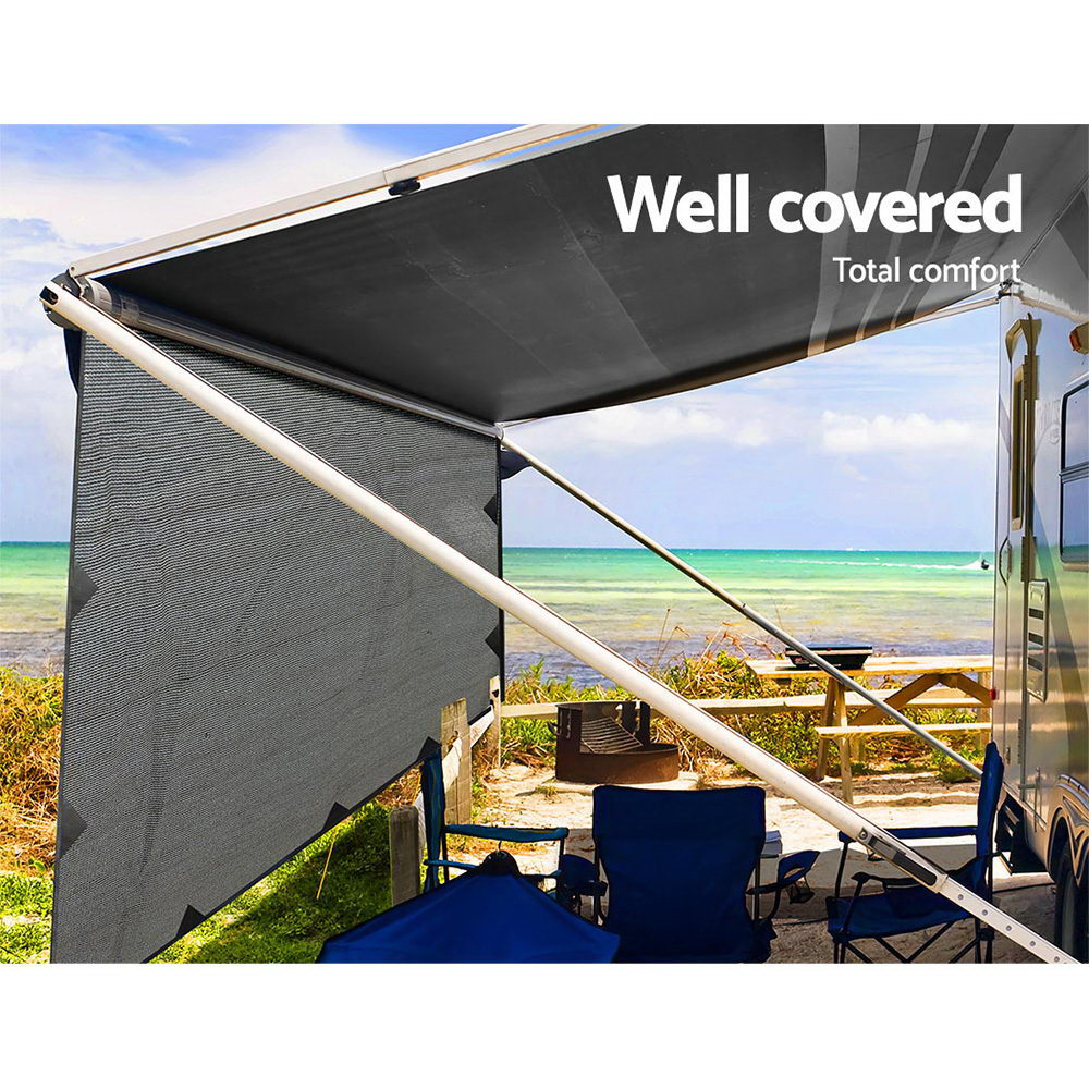 Caravan Privacy Screen Roll Out Awning 3.4x1.95M End Wall Side Sun Shade Grey-3