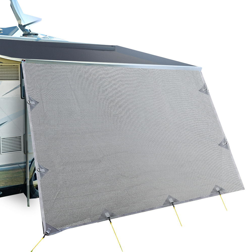 Caravan Privacy Screen Roll Out Awning 3.7X1.95M End Wall Side Sun Shade Grey-0