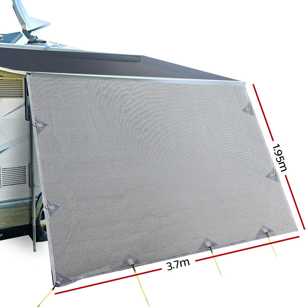 Caravan Privacy Screen Roll Out Awning 3.7X1.95M End Wall Side Sun Shade Grey-1