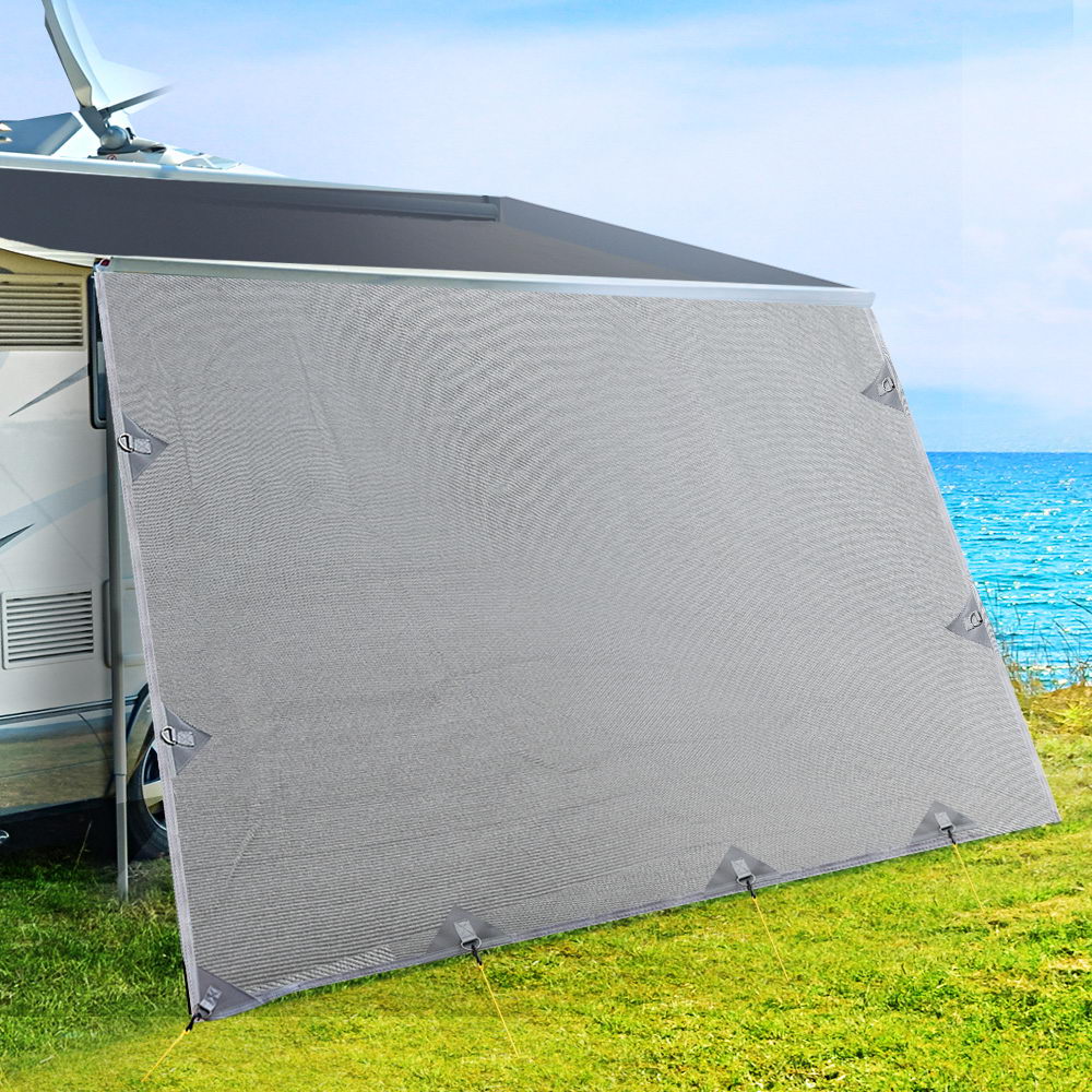 Caravan Privacy Screen Roll Out Awning 3.7X1.95M End Wall Side Sun Shade Grey-7