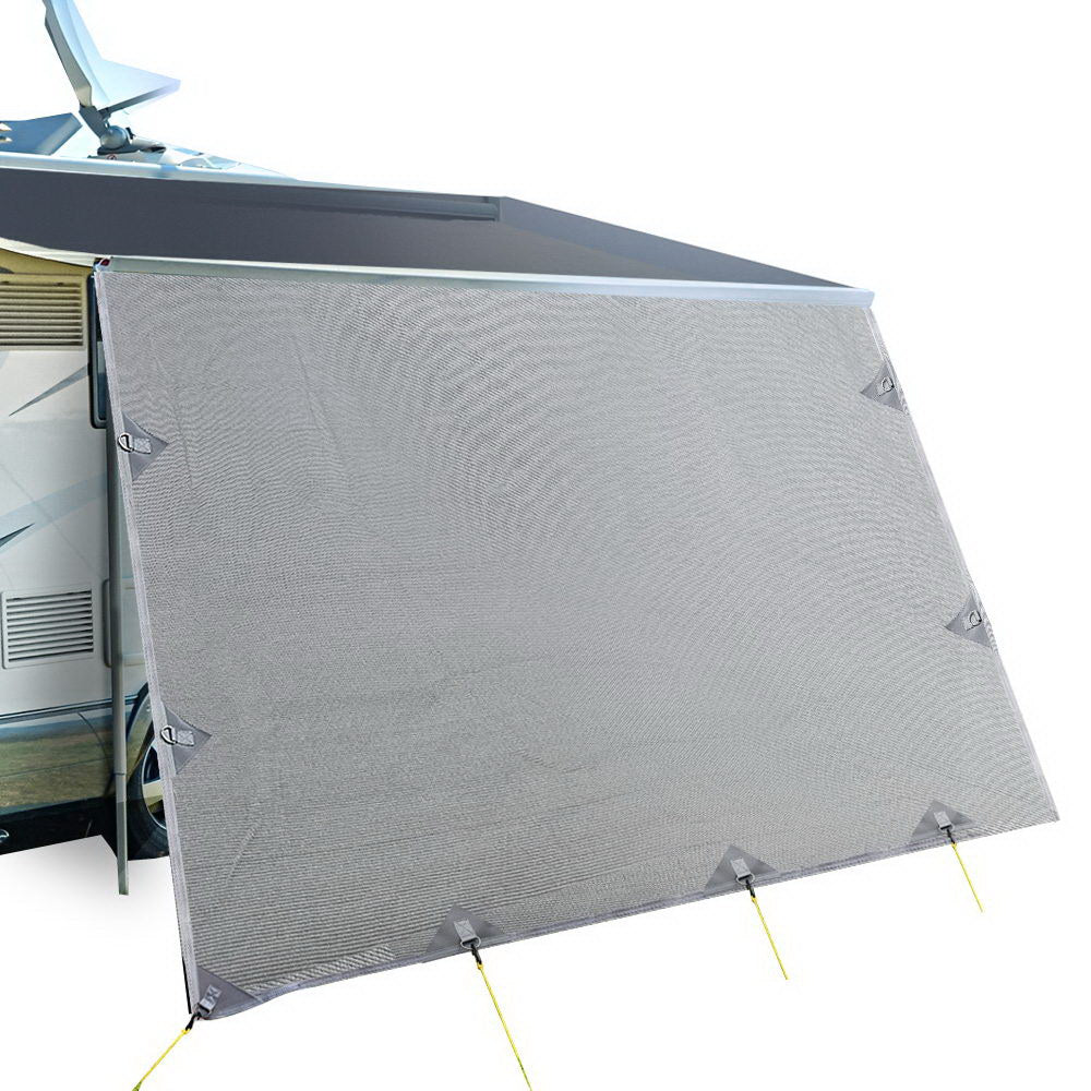 Caravan Privacy Screen Roll Out Awning 4.3X1.95M End Wall Side Sun Shade Grey-0