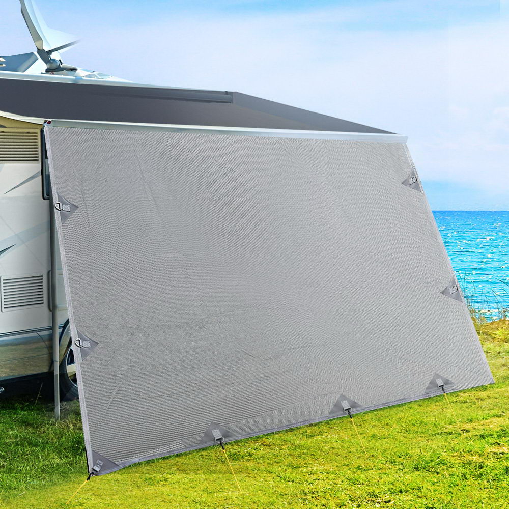 Caravan Privacy Screen Roll Out Awning 4.6x1.95M End Wall Side Sun Shade Grey-6