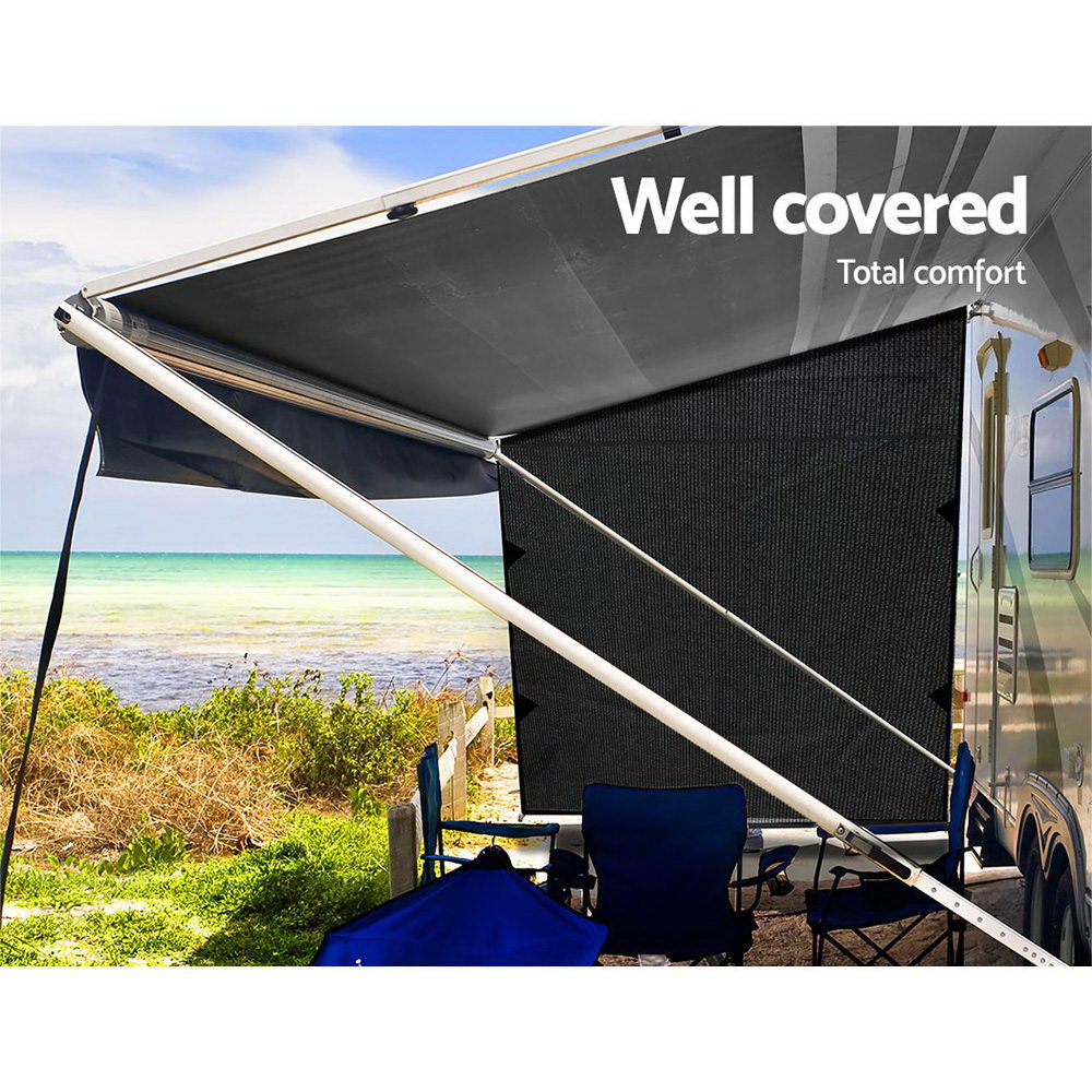 Caravan Privacy Screen Roll Out Awning 1.95x2.2M Sun Shade End Wall Side Black-3