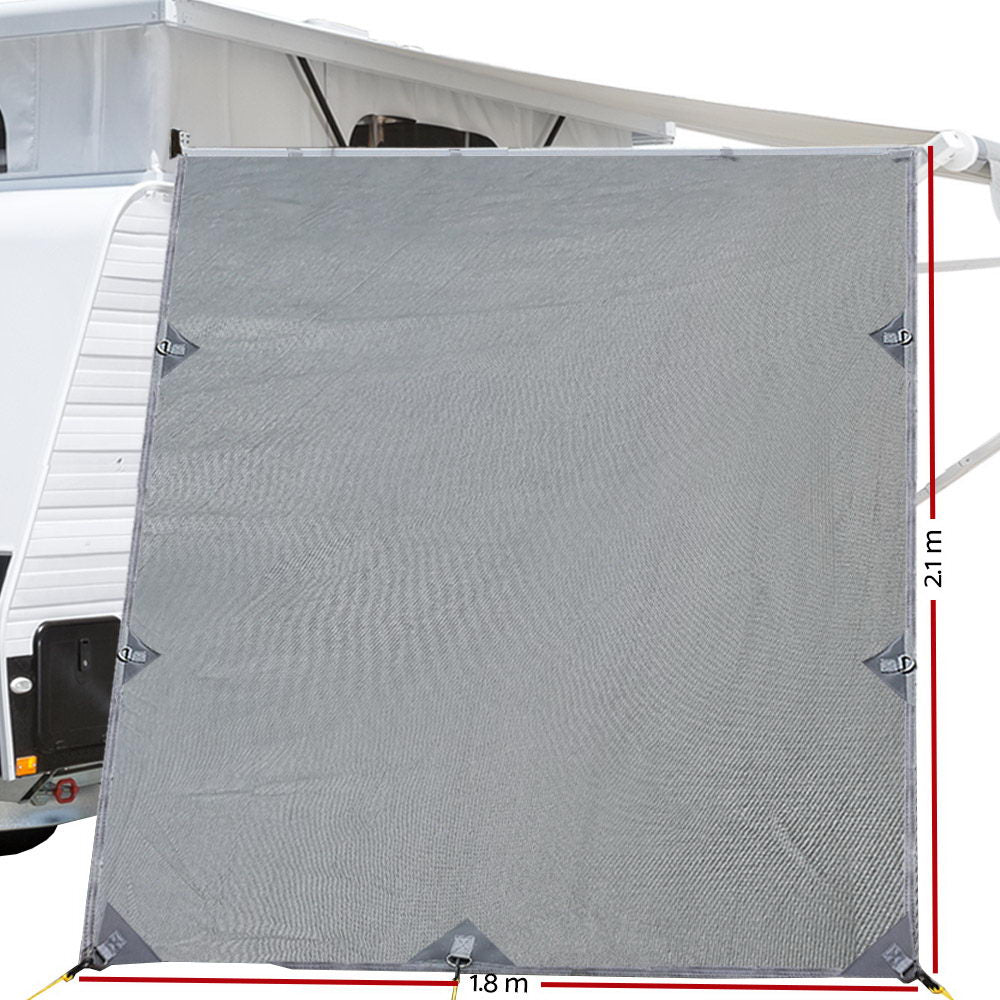 Caravan Privacy Screen Roll Out Awning 2.1x1.8M Sun Shade Pop Top End Wall Grey-1