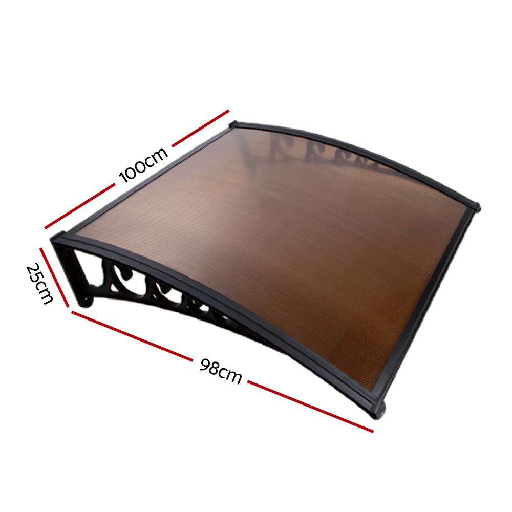 Instahut Window Door Awning? 1mx1m Brown Hollow Sheet Plastic Frame-1