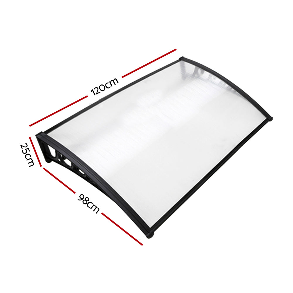 Instahut Window Door Awning 1mx1.2m Transparent Hollow Sheet Plastic Frame-1