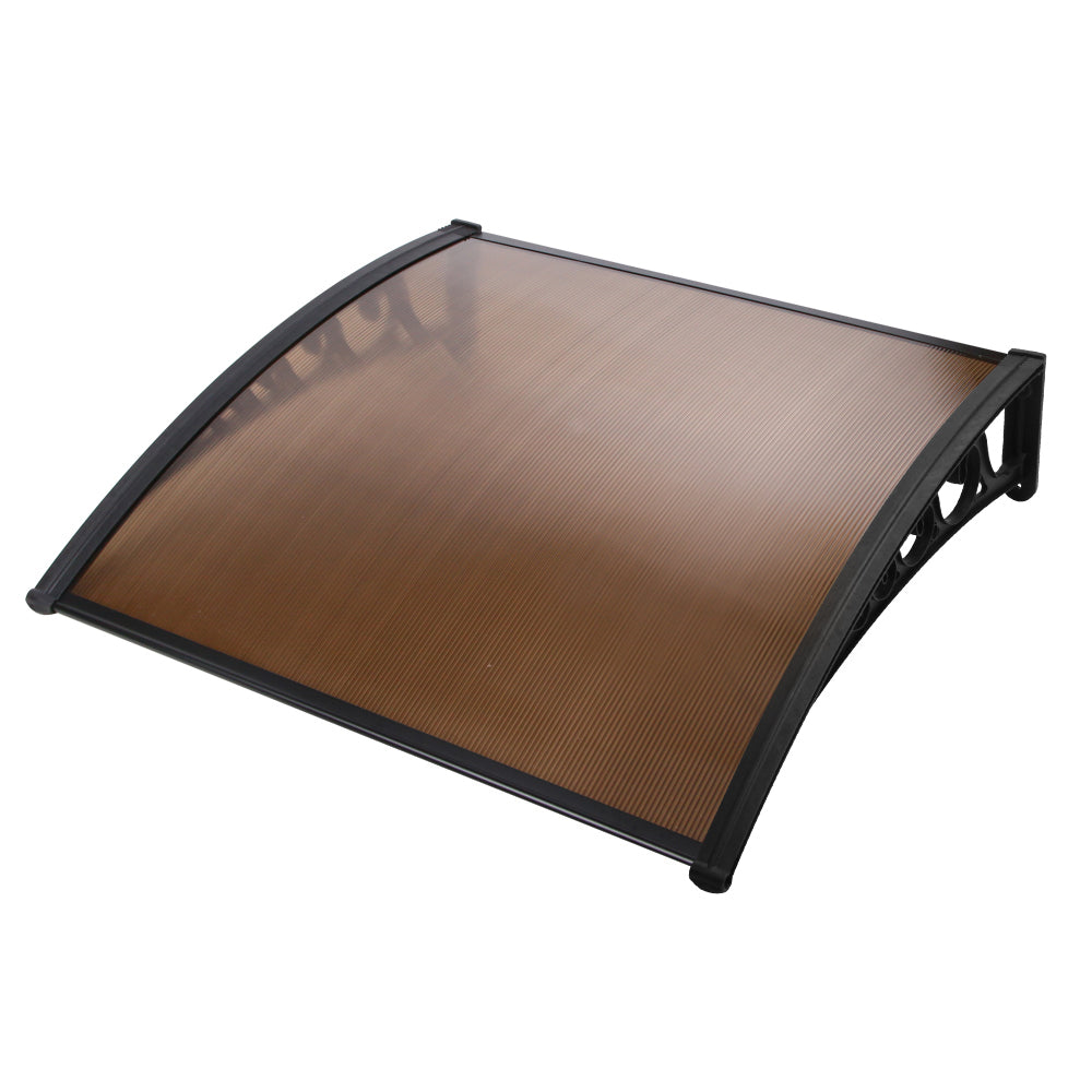 Instahut Window Door Awning 1mx1.2m Brown Hollow Sheet Plastic Frame-0