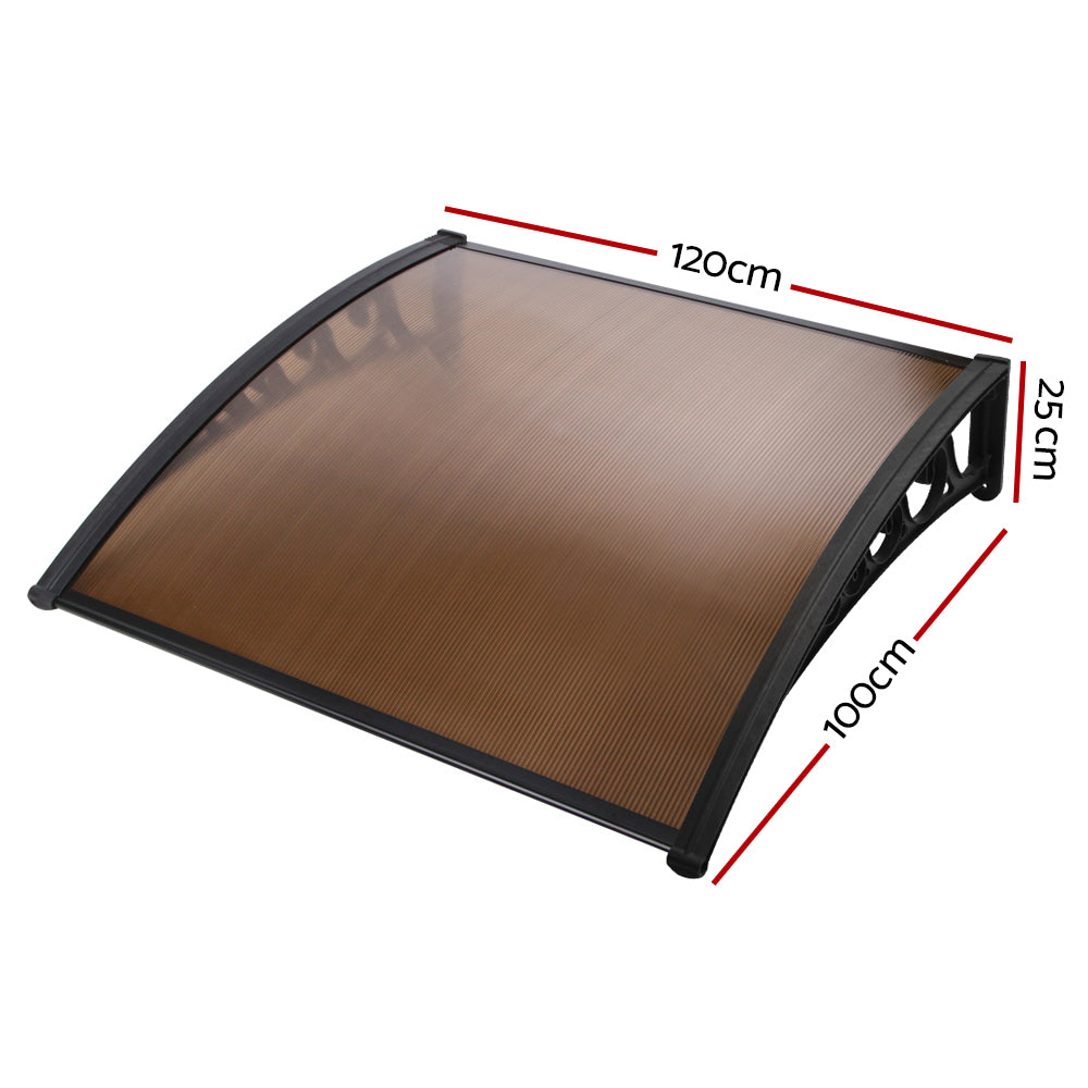 Instahut Window Door Awning 1mx1.2m Brown Hollow Sheet Plastic Frame-1