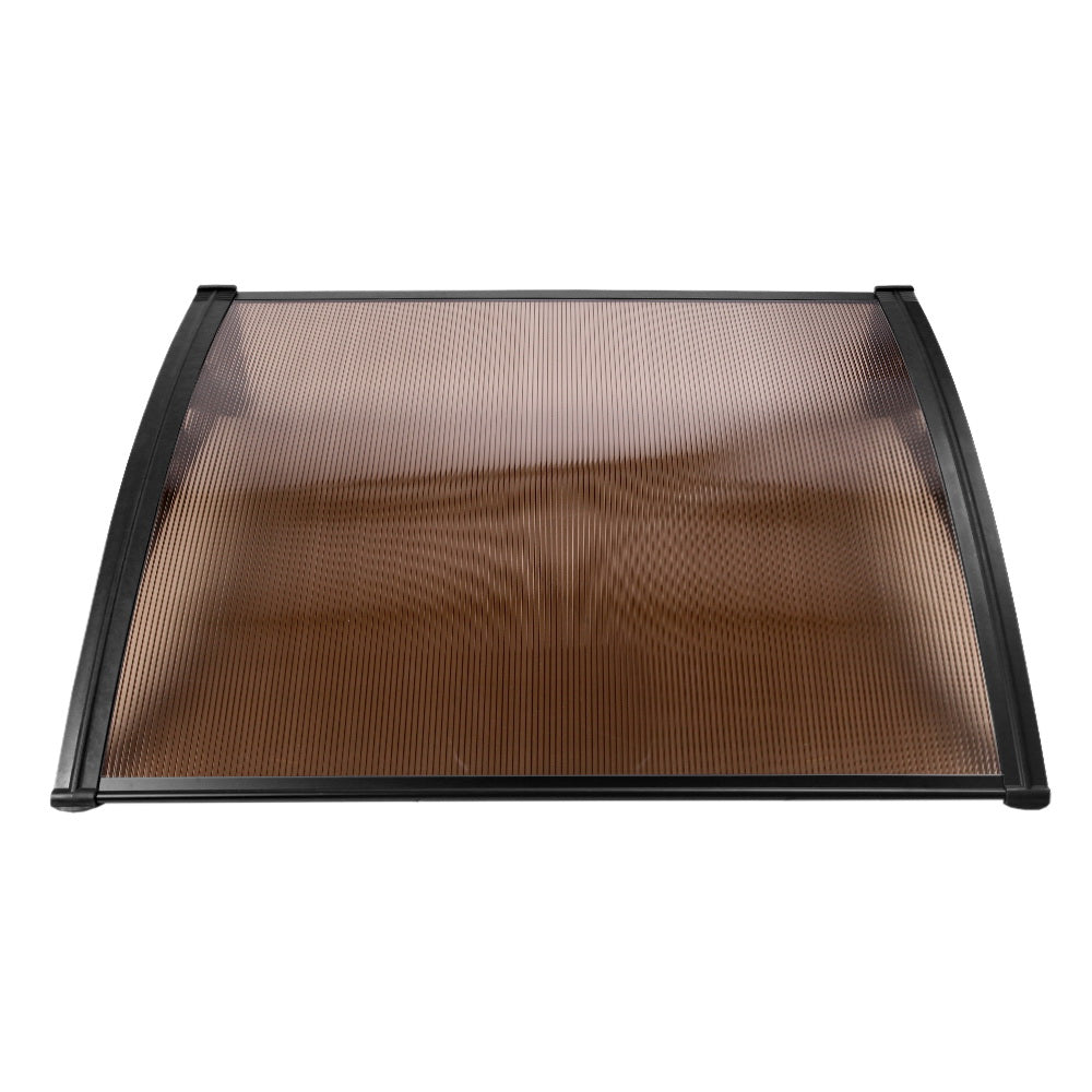 Instahut Window Door Awning 1mx1.2m Brown Hollow Sheet Plastic Frame-2