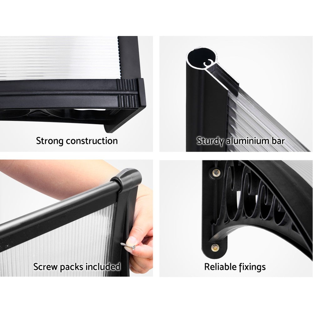 Instahut Window Door Awning 1mx1.5m Transparent-5