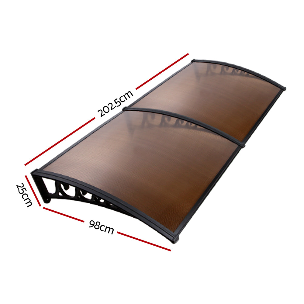 Instahut Window Awning Door Canopy 1m x 2m Brown Hollow Sheet Plastic Frame-1