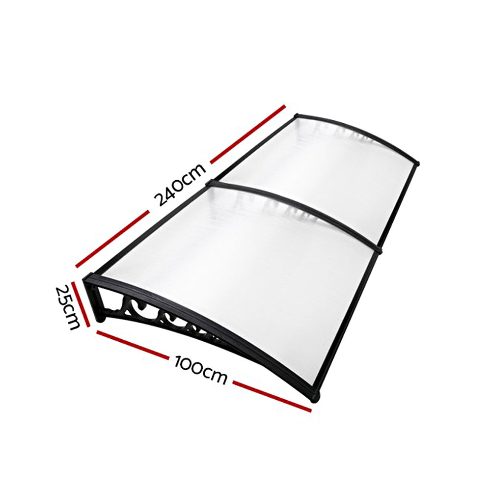 Instahut Window Door Awning 1mx2.4m Transparent-1