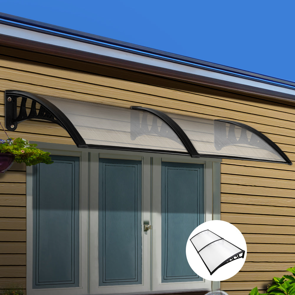 Instahut Window Door Awning 1mx2.4m Transparent-0