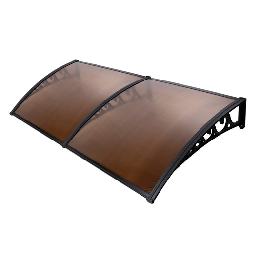 Instahut Window Door Awning 1mx2.4m Brown Hollow Sheet Plastic Frame-0