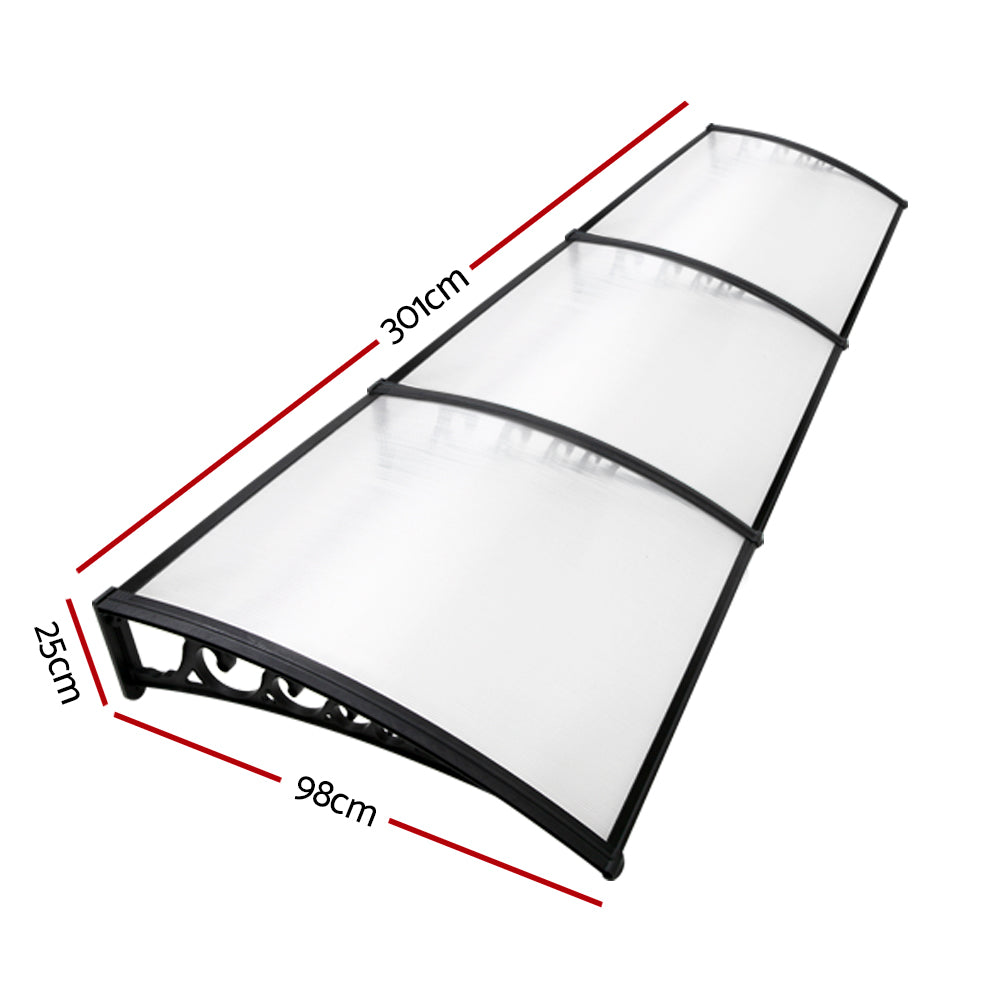 Instahut Window Door Awning 1mx3m Transparent Hollow Sheet Plastic Frame-1