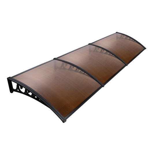 Instahut Window Door Awning 1mx3m Brown Hollow Sheet Plastic Frame-0